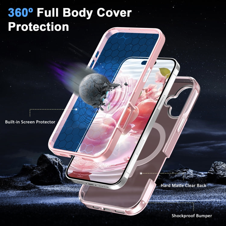 For iPhone 16 Frosted Skin Feel MagSafe Holder 360 Full Body Phone Case(Pink) - iPhone 16 Cases by PMC Jewellery | Online Shopping South Africa | PMC Jewellery | Buy Now Pay Later Mobicred