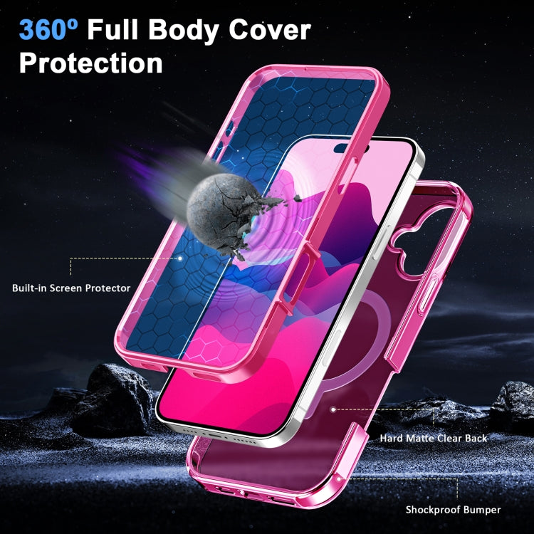 For iPhone 16 Frosted Skin Feel MagSafe Holder 360 Full Body Phone Case(Rose Red) - iPhone 16 Cases by PMC Jewellery | Online Shopping South Africa | PMC Jewellery | Buy Now Pay Later Mobicred