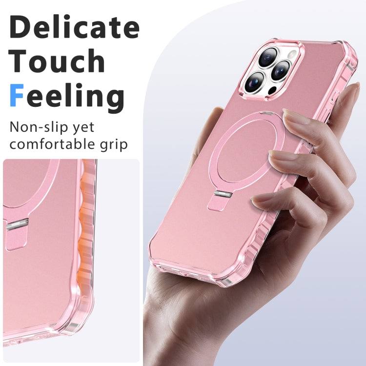 For iPhone 16 Pro Max Solid Color Wave MagSafe Holder Phone Case(Pink) - iPhone 16 Pro Max Cases by PMC Jewellery | Online Shopping South Africa | PMC Jewellery | Buy Now Pay Later Mobicred