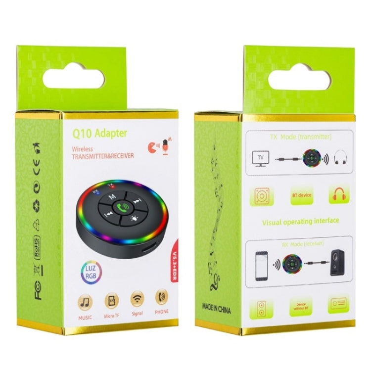 Q10 With Colorful Lamp 2-in-1 Bluetooth 5.3 Wireless Transmitter / Receiver MP3 Player Adapter - Bluetooth Car Kits by PMC Jewellery | Online Shopping South Africa | PMC Jewellery | Buy Now Pay Later Mobicred