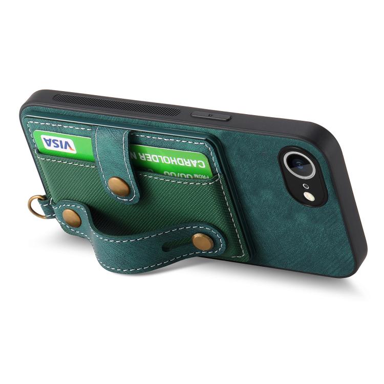 For iPhone 16e Retro Cross Wristband Wallet Leather Back Phone Case(Green) - iPhone 16e Cases by PMC TechLife | Online Shopping South Africa | PMC TechLife | Buy Now Pay Later Mobicred