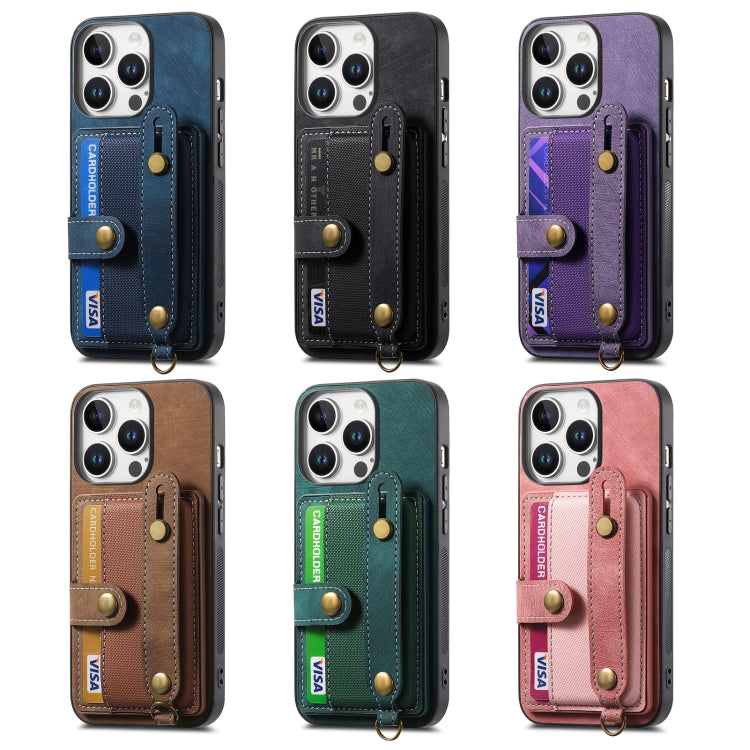 For iPhone 16e Retro Cross Wristband Wallet Leather Back Phone Case(Purple) - iPhone 16e Cases by PMC TechLife | Online Shopping South Africa | PMC TechLife | Buy Now Pay Later Mobicred