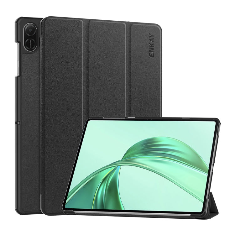 For Honor Pad X8a 11 ENKAY Tri-fold Custer Texture Leather Protective Tablet Case(Black) - Honor by ENKAY | Online Shopping South Africa | PMC TechLife | Buy Now Pay Later Mobicred