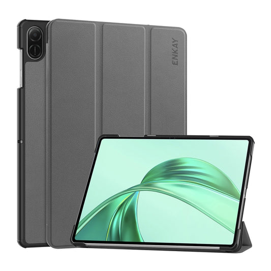 For Honor Pad X8a 11 ENKAY Tri-fold Custer Texture Leather Protective Tablet Case(Grey) - Honor by ENKAY | Online Shopping South Africa | PMC Jewellery | Buy Now Pay Later Mobicred