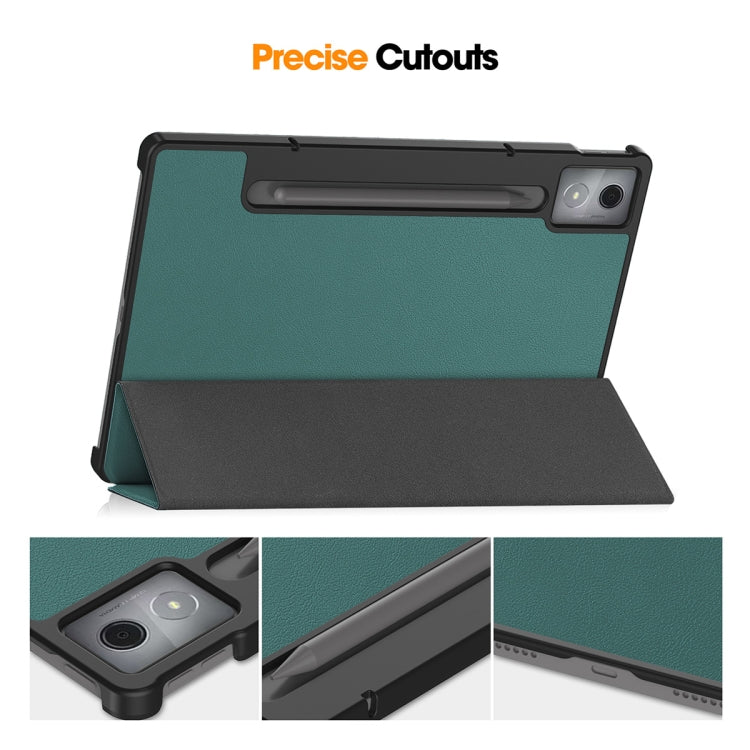 For Lenovo Xiaoxin Pad Pro 12.7 2025 ENKAY Tri-fold Custer Texture Platic Leather Smart Tablet Case(Dark Green) - free shipping - PMC TechLife - Order now!