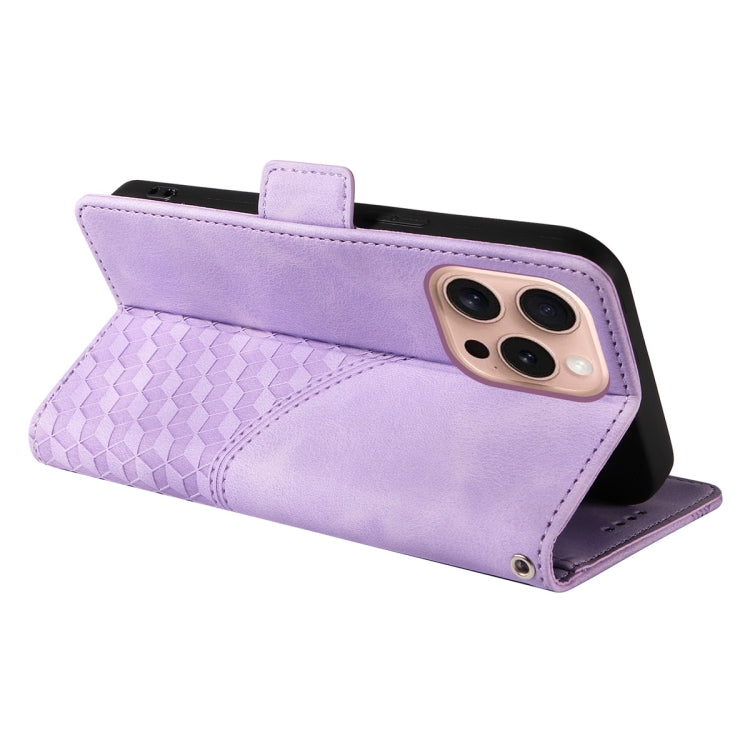 For iPhone 16 Pro Max ENKAY Embossed Rhombus Starry Leather Phone Case with Screen Film(Purple) - iPhone 16 Pro Max Cases by ENKAY | Online Shopping South Africa | PMC Jewellery | Buy Now Pay Later Mobicred