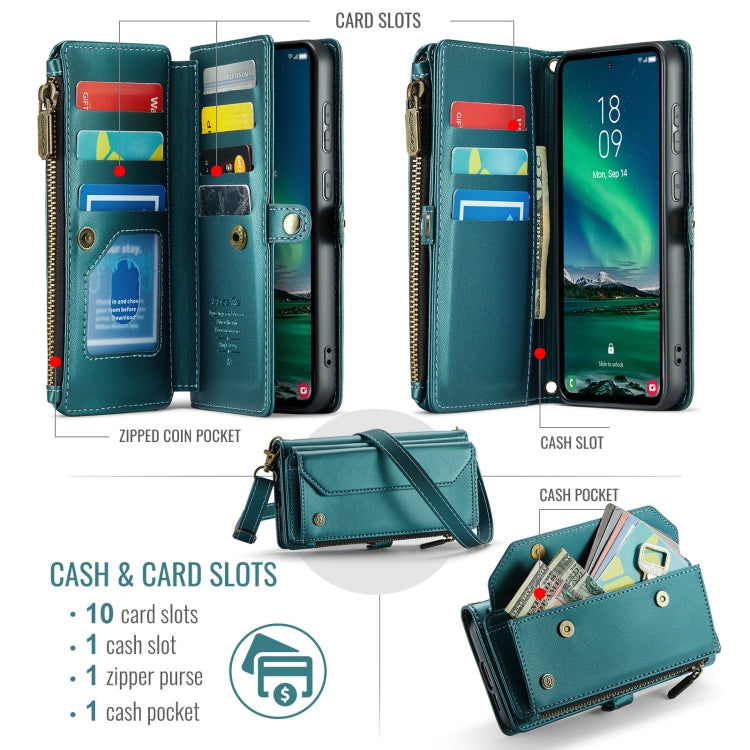 For Samsung Galaxy S24 FE 5G CaseMe C36 Card Slots Zipper Wallet RFID Anti-theft Leather Phone Case(Blue) - Galaxy S24 FE 5G Cases by CaseMe | Online Shopping South Africa | PMC Jewellery | Buy Now Pay Later Mobicred