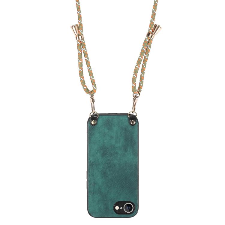 For  iPhone 16e Vintage Leather PC Back Cover Phone Case with Crossbody Strap(Green) - iPhone 16e Cases by PMC TechLife | Online Shopping South Africa | PMC TechLife | Buy Now Pay Later Mobicred