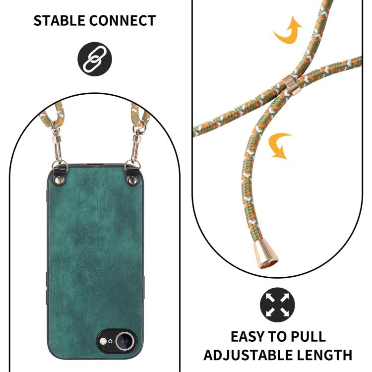 For  iPhone 16e Vintage Leather PC Back Cover Phone Case with Crossbody Strap(Green) - iPhone 16e Cases by PMC TechLife | Online Shopping South Africa | PMC TechLife | Buy Now Pay Later Mobicred