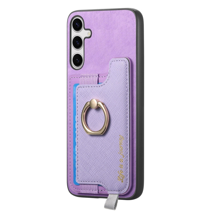 For Samsung Galaxy S25 Ultra 5G Retro Cross Leather Ring Horizontal Insert Card Bag MagSafe Phone Case(Purple) - Galaxy S25 Ultra 5G Cases by PMC Jewellery | Online Shopping South Africa | PMC Jewellery | Buy Now Pay Later Mobicred