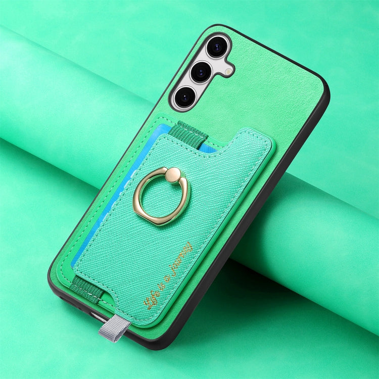 For Samsung Galaxy S25 Ultra 5G Retro Cross Leather Ring Horizontal Insert Card Bag MagSafe Phone Case(Green) - Galaxy S25 Ultra 5G Cases by PMC Jewellery | Online Shopping South Africa | PMC Jewellery | Buy Now Pay Later Mobicred