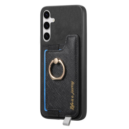 For Samsung Galaxy S25 Ultra 5G Retro Cross Leather Ring Horizontal Insert Card Bag MagSafe Phone Case(Black) - Galaxy S25 Ultra 5G Cases by PMC Jewellery | Online Shopping South Africa | PMC Jewellery | Buy Now Pay Later Mobicred