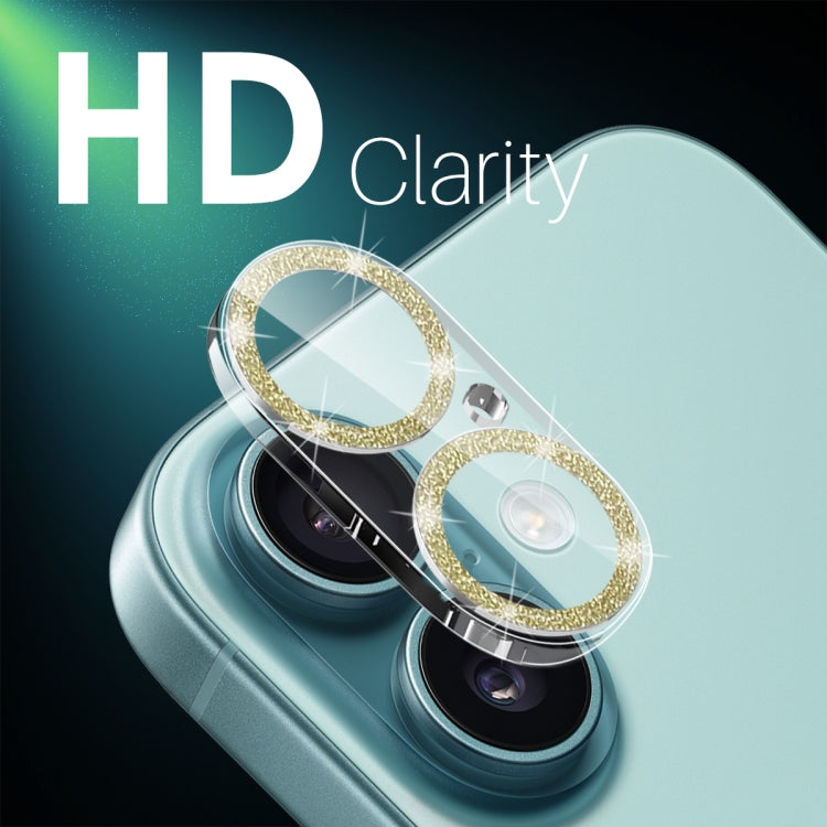 For iPhone 16 / 16 Plus NORTHJO Camera Lens Protector Glitter Ring 3D Tempered Glass Film(Gold) - free shipping - PMC Jewellery - Order now!