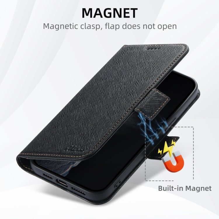 For iPhone 16 Pro Suteni J08 Multifunctional Cross Texture MagSafe Leather Phone Case(Black) - iPhone 16 Pro Cases by Suteni | Online Shopping South Africa | PMC Jewellery | Buy Now Pay Later Mobicred