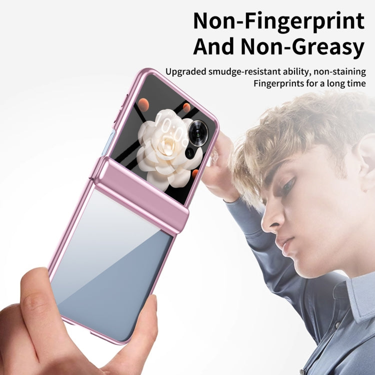 For Honor Magic V Flip Plating Transparent Folding Hinged Phone Case(Pink) - Honor Cases by PMC TechLife | Online Shopping South Africa | PMC TechLife | Buy Now Pay Later Mobicred