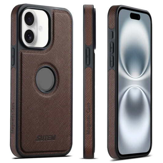 For iPhone 16 Plus Suteni G1 Cross Texture MagSafe Phone Case(Brown) - iPhone 16 Plus Cases by Suteni | Online Shopping South Africa | PMC Jewellery | Buy Now Pay Later Mobicred