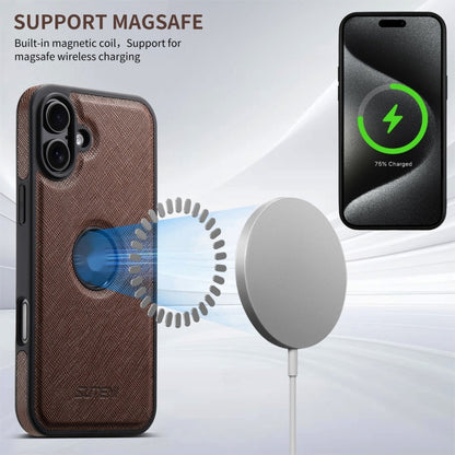 For iPhone 16 Suteni G1 Cross Texture MagSafe Phone Case(Brown) - iPhone 16 Cases by Suteni | Online Shopping South Africa | PMC Jewellery | Buy Now Pay Later Mobicred