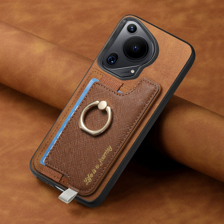 For Huawei Pura 70 Ultra Retro Magsafe Cross Leather Ring Holder Card Bag Phone Case(Brown) - Huawei Cases by PMC Jewellery | Online Shopping South Africa | PMC Jewellery | Buy Now Pay Later Mobicred