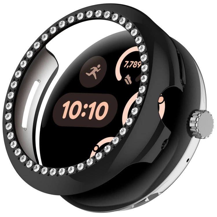 For Google Pixel Watch Diamond Electroplated PC Half Coverage Watch Protective Case(Black) - Watch Cases by PMC TechLife | Online Shopping South Africa | PMC TechLife | Buy Now Pay Later Mobicred