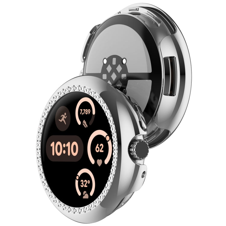 For Google Pixel Watch 3 45mm Diamond Electroplated PC Half Coverage Watch Protective Case(Silver) - Watch Cases by PMC TechLife | Online Shopping South Africa | PMC TechLife | Buy Now Pay Later Mobicred