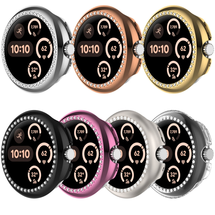 For Google Pixel Watch 3 45mm Diamond Electroplated PC Half Coverage Watch Protective Case(Gold) - Watch Cases by PMC TechLife | Online Shopping South Africa | PMC TechLife | Buy Now Pay Later Mobicred