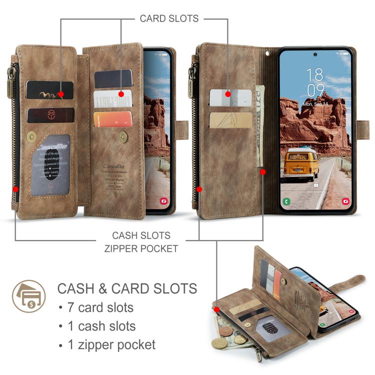 For Samsung Galaxy S25 5G CaseMe C30 Card Slots Zipper Wallet Leather Phone Case(Brown) - Galaxy S25 5G Cases by CaseMe | Online Shopping South Africa | PMC Jewellery | Buy Now Pay Later Mobicred