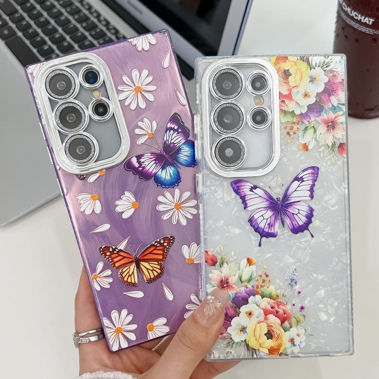 For Samsung Galaxy S25+ 5G Plating Texture Butterfly TPU Phone Case with Glitter Lens Film(Silver Butterflies HU6) - Galaxy S25+ 5G Cases by PMC Jewellery | Online Shopping South Africa | PMC Jewellery | Buy Now Pay Later Mobicred