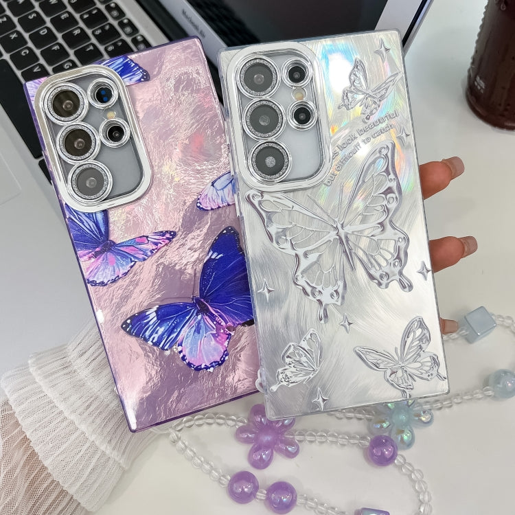 For Samsung Galaxy S25 Ultra 5G Plating Texture Butterfly Wristband TPU Phone Case with Glitter Lens Film(Daisy Butterflies HU2) - Galaxy S25 Ultra 5G Cases by PMC Jewellery | Online Shopping South Africa | PMC Jewellery | Buy Now Pay Later Mobicred