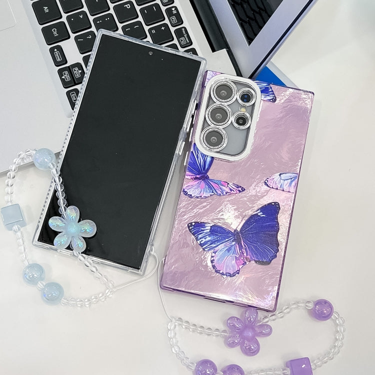 For Samsung Galaxy S25 Ultra 5G Plating Texture Butterfly Wristband TPU Phone Case with Glitter Lens Film(Daisy Butterflies HU2) - Galaxy S25 Ultra 5G Cases by PMC Jewellery | Online Shopping South Africa | PMC Jewellery | Buy Now Pay Later Mobicred