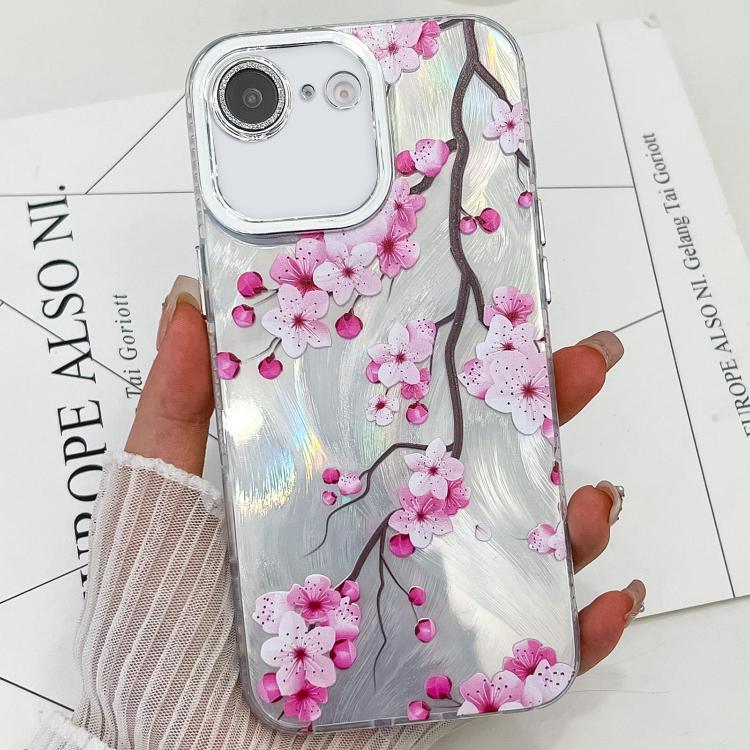 For iPhone 16e Electroplating Flowers Plants Texture TPU Phone Case(Plum Flower FL6) - iPhone 16e Cases by PMC TechLife | Online Shopping South Africa | PMC TechLife | Buy Now Pay Later Mobicred