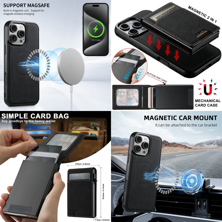 For iPhone 16 Plus Suteni H19 Litchi Grain 2-in-1 MagSafe Removable Card Box Back Phone Case(Black) - iPhone 16 Plus Cases by Suteni | Online Shopping South Africa | PMC Jewellery | Buy Now Pay Later Mobicred