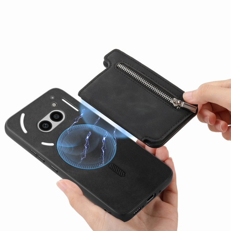 For Nothing CMF Phone 1 Retro MagSafe Zipper Wallet Card Bag Back Phone Case(Black) - More Brand by PMC TechLife | Online Shopping South Africa | PMC TechLife | Buy Now Pay Later Mobicred