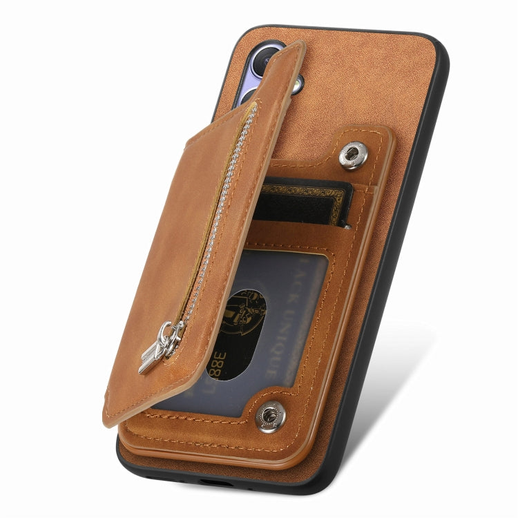 For Nothing Phone 2a Retro MagSafe Zipper Wallet Card Bag Back Phone Case(Brown) - More Brand by PMC TechLife | Online Shopping South Africa | PMC TechLife | Buy Now Pay Later Mobicred