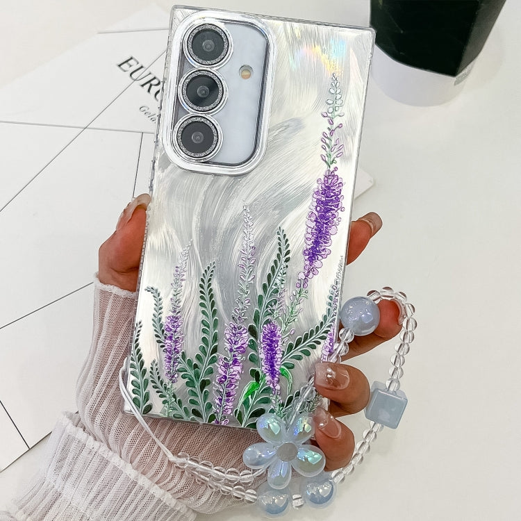 For Samsung Galaxy S25+ 5G Electroplating Flowers Plants Texture Wristband TPU Phone Case(Lavender FL3) - Galaxy S25+ 5G Cases by PMC Jewellery | Online Shopping South Africa | PMC Jewellery | Buy Now Pay Later Mobicred