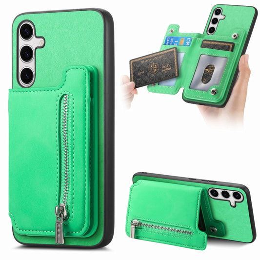 For Samsung Galaxy S25+ 5G Retro MagSafe Zipper Wallet Card Bag Back Phone Case(Green) - Galaxy S25+ 5G Cases by PMC Jewellery | Online Shopping South Africa | PMC Jewellery | Buy Now Pay Later Mobicred