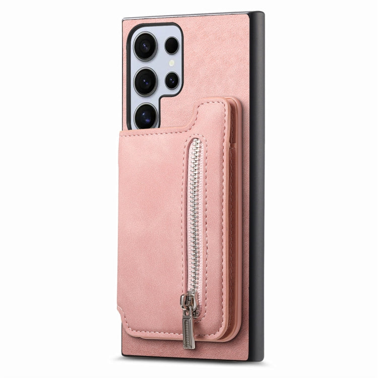 For Samsung Galaxy S25 Ultra 5G Retro MagSafe Zipper Wallet Card Bag Back Phone Case(Pink) - Galaxy S25 Ultra 5G Cases by PMC Jewellery | Online Shopping South Africa | PMC Jewellery | Buy Now Pay Later Mobicred