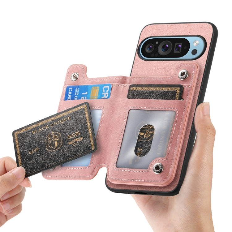 For Google Pixel 8 Retro MagSafe Zipper Wallet Card Bag Back Phone Case(Pink) - Google Cases by PMC TechLife | Online Shopping South Africa | PMC TechLife | Buy Now Pay Later Mobicred