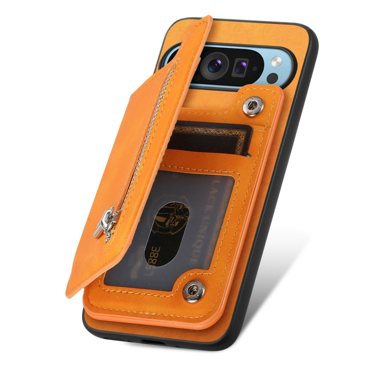 For Google Pixel 7a Retro MagSafe Zipper Wallet Card Bag Back Phone Case(Yellow) - free shipping - PMC TechLife - Order now!