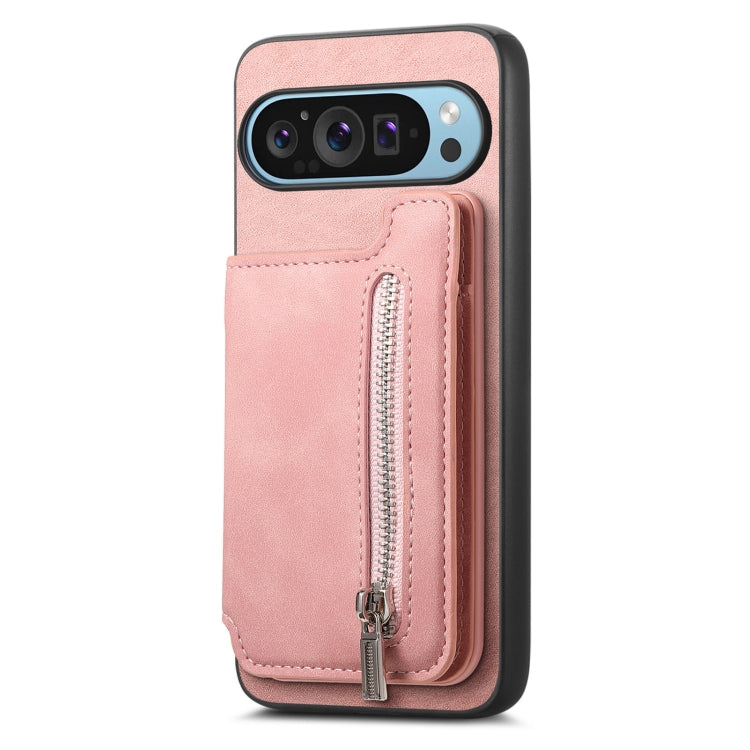 For Google Pixel 7 Pro Retro MagSafe Zipper Wallet Card Bag Back Phone Case(Pink) - Google Cases by PMC TechLife | Online Shopping South Africa | PMC TechLife | Buy Now Pay Later Mobicred