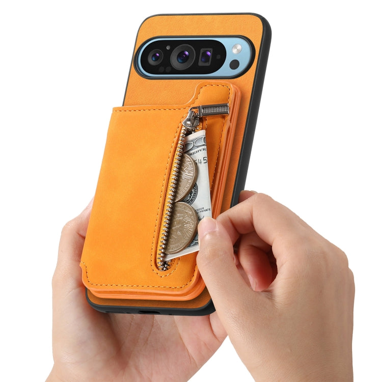 For Google Pixel 9 / 9 Pro Retro MagSafe Zipper Wallet Card Bag Back Phone Case(Yellow) - Google Cases by PMC TechLife | Online Shopping South Africa | PMC TechLife | Buy Now Pay Later Mobicred