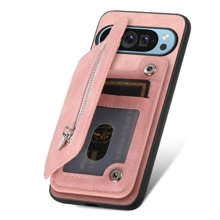 For Google Pixel 9 / 9 Pro Retro MagSafe Zipper Wallet Card Bag Back Phone Case(Pink) - free shipping - PMC TechLife - Order now!