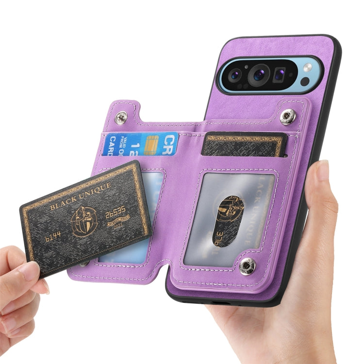 For Google Pixel 9 / 9 Pro Retro MagSafe Zipper Wallet Card Bag Back Phone Case(Purple) - Google Cases by PMC TechLife | Online Shopping South Africa | PMC TechLife | Buy Now Pay Later Mobicred