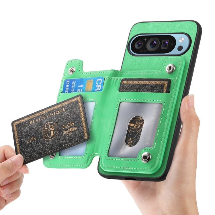 For Google Pixel 9 / 9 Pro Retro MagSafe Zipper Wallet Card Bag Back Phone Case(Green) - Google Cases by PMC TechLife | Online Shopping South Africa | PMC TechLife | Buy Now Pay Later Mobicred