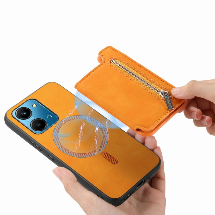 For Honor 100 Pro Retro MagSafe Zipper Wallet Card Bag Back Phone Case(Yellow) - Honor Cases by PMC TechLife | Online Shopping South Africa | PMC TechLife | Buy Now Pay Later Mobicred