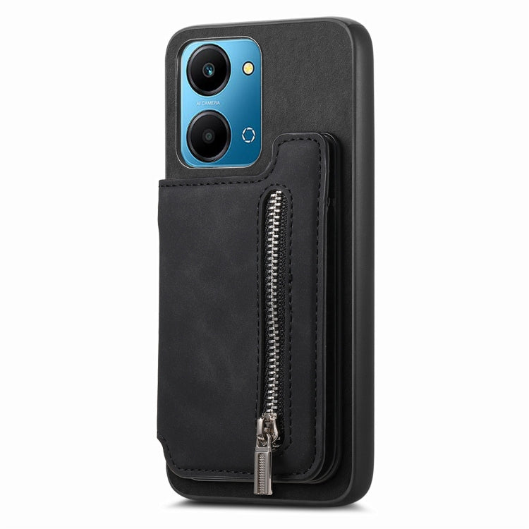 For Honor 100 Pro Retro MagSafe Zipper Wallet Card Bag Back Phone Case(Black) - Honor Cases by PMC TechLife | Online Shopping South Africa | PMC TechLife | Buy Now Pay Later Mobicred