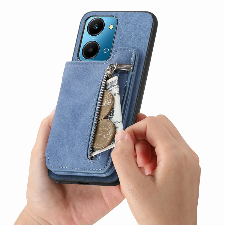 For Honor 90 Retro MagSafe Zipper Wallet Card Bag Back Phone Case(Blue) - Honor Cases by PMC TechLife | Online Shopping South Africa | PMC TechLife | Buy Now Pay Later Mobicred