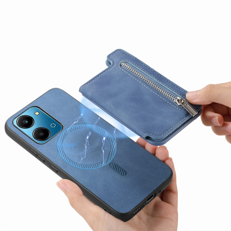 For Honor 90 Retro MagSafe Zipper Wallet Card Bag Back Phone Case(Blue) - Honor Cases by PMC TechLife | Online Shopping South Africa | PMC TechLife | Buy Now Pay Later Mobicred