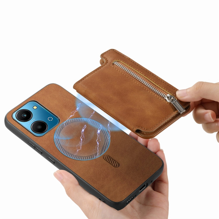 For Honor X50i Retro MagSafe Zipper Wallet Card Bag Back Phone Case(Brown) - Honor Cases by PMC TechLife | Online Shopping South Africa | PMC TechLife | Buy Now Pay Later Mobicred