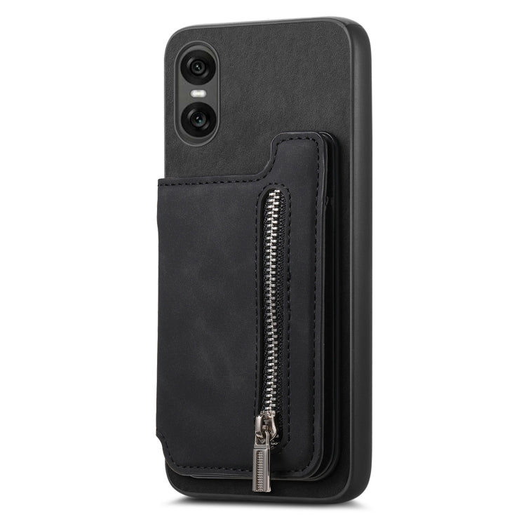 For Sony Xperia 1 V Retro MagSafe Zipper Wallet Card Bag Back Phone Case(Black) - Sony Cases by PMC TechLife | Online Shopping South Africa | PMC TechLife | Buy Now Pay Later Mobicred