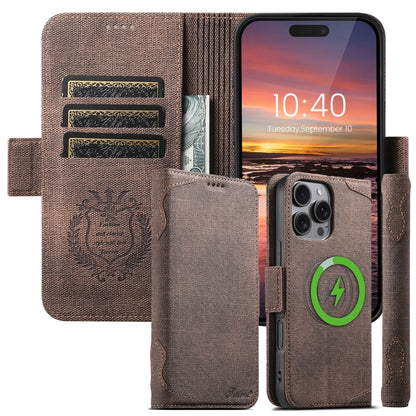 For iPhone 16 Plus Suteni J07 Multi-functional Horizontal MagSafe Denim Leather Phone Case(Black) - iPhone 16 Plus Cases by Suteni | Online Shopping South Africa | PMC Jewellery | Buy Now Pay Later Mobicred